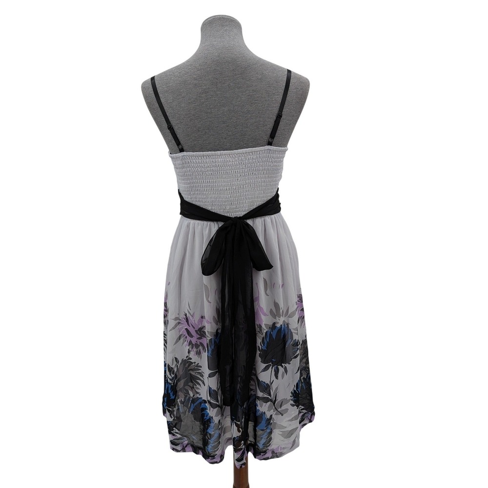 Boho Whimsigoth Fairycore White Black Floral Sleeveless Floral 8 Midi Dress - Picture 3 of 12